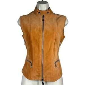 Vintage Stefanel Suede Moto Vest Casual Sleeveless Orange - XS